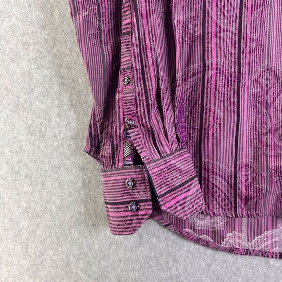 Men's‎ Robert Graham Large Long Sleeve Striped Paisley Button-Up Shirt Purple - Picture 4 of 14